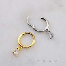 DANGLE TEARDROP CZ SEPTUM HINGED SEGMENT HOOP RING 316L SURGICAL STEEL 